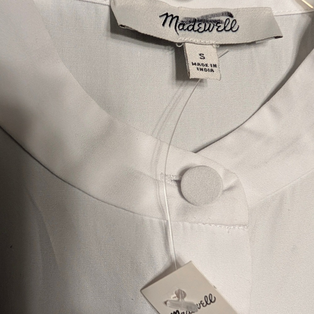 Madewell Puff Sleeve‎ Button Down Band Collar Shirt White Cotton Poplin Blouse S - Picture 7 of 13